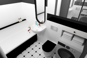 Stylowa łazienka czarno-biała sufit