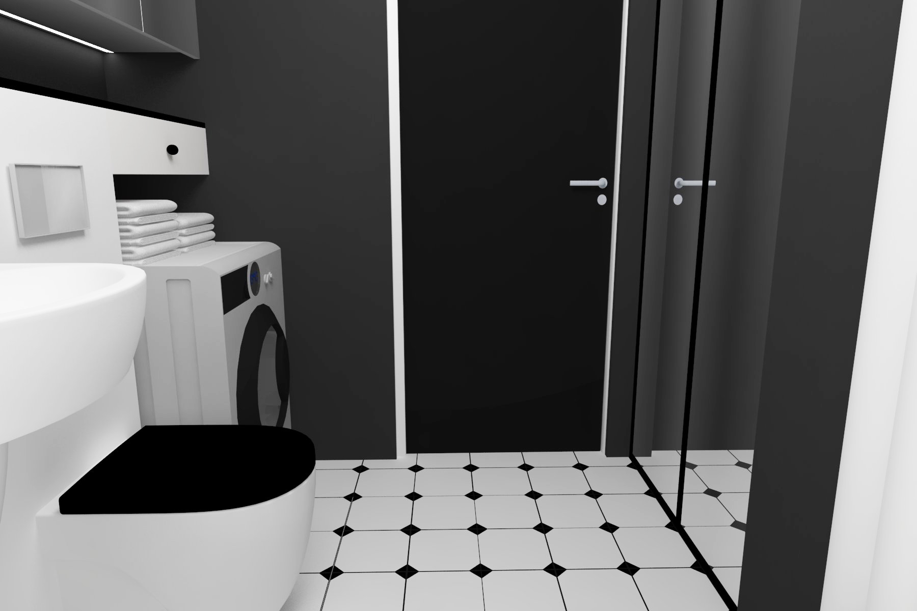 Stylowa łazienka czarno-biała sufit
