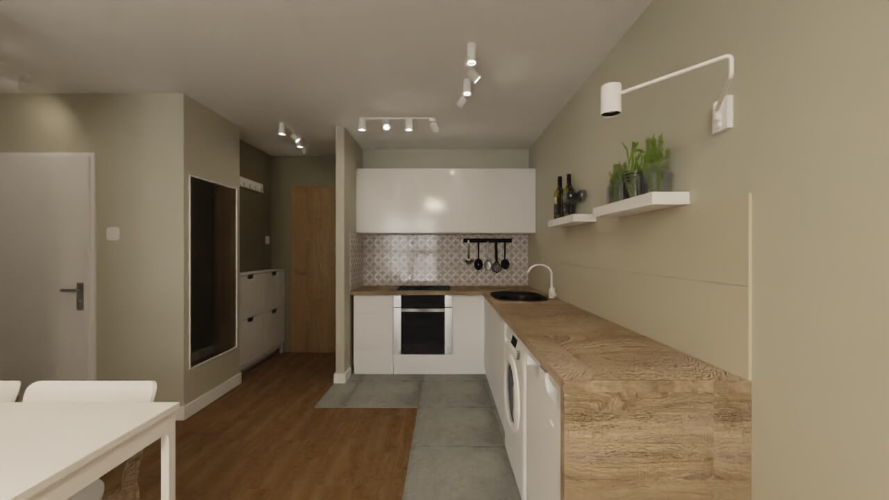 salon z aneksem kuchennym - projekt mieszkania