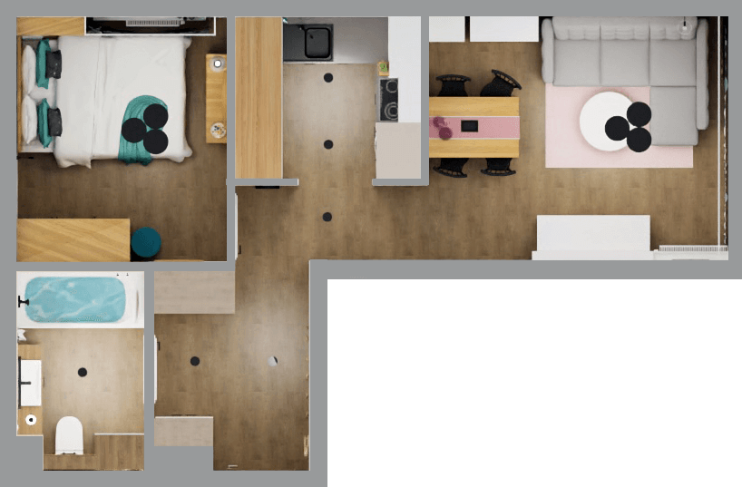 projekt mieszkania rzut 3D