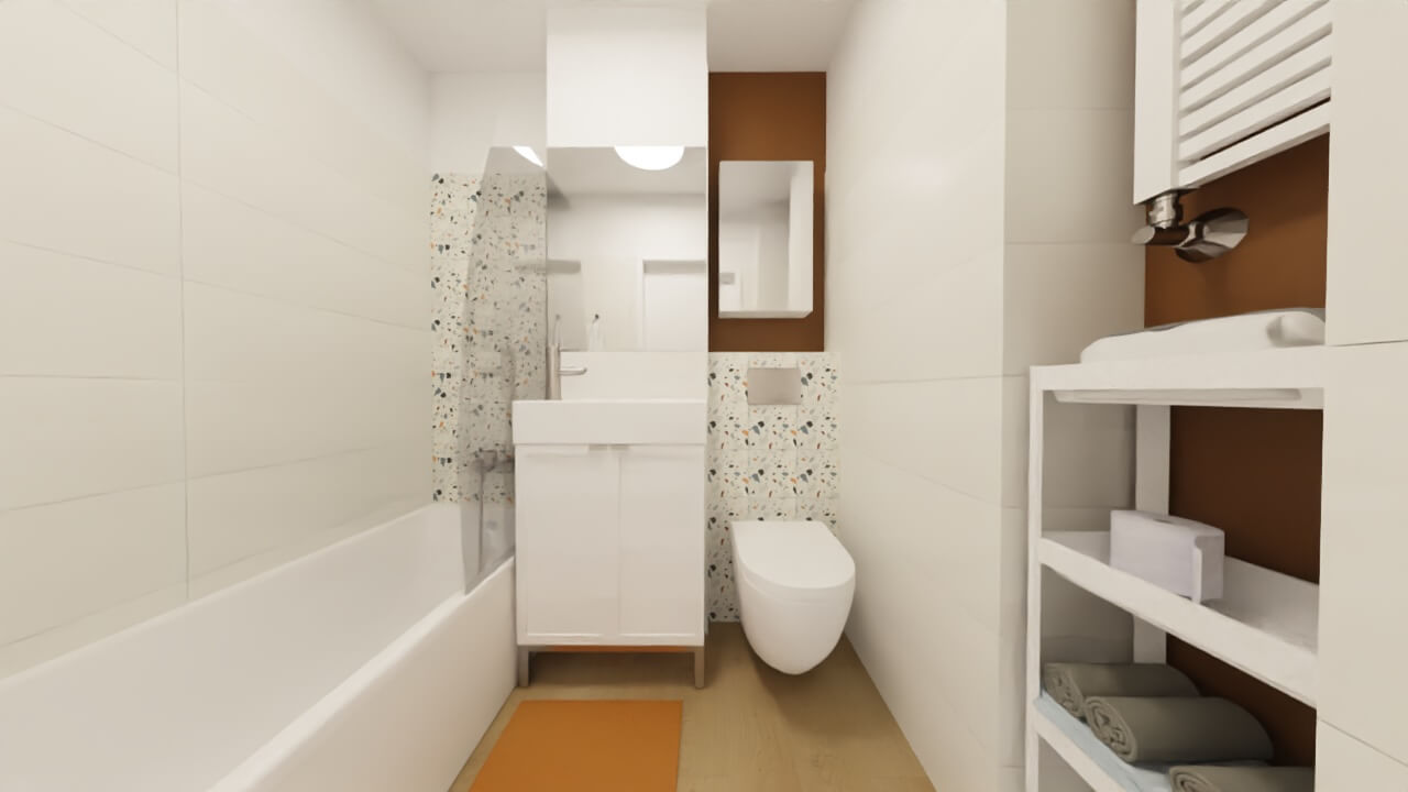 Płytki lastryko w łazience - projekt małej łazienki