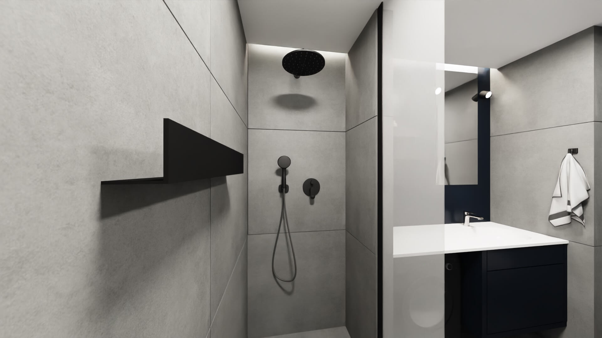 męskie mieszkanie projekt łazienki - ścianka prysznicowa pod sufit na wymiar